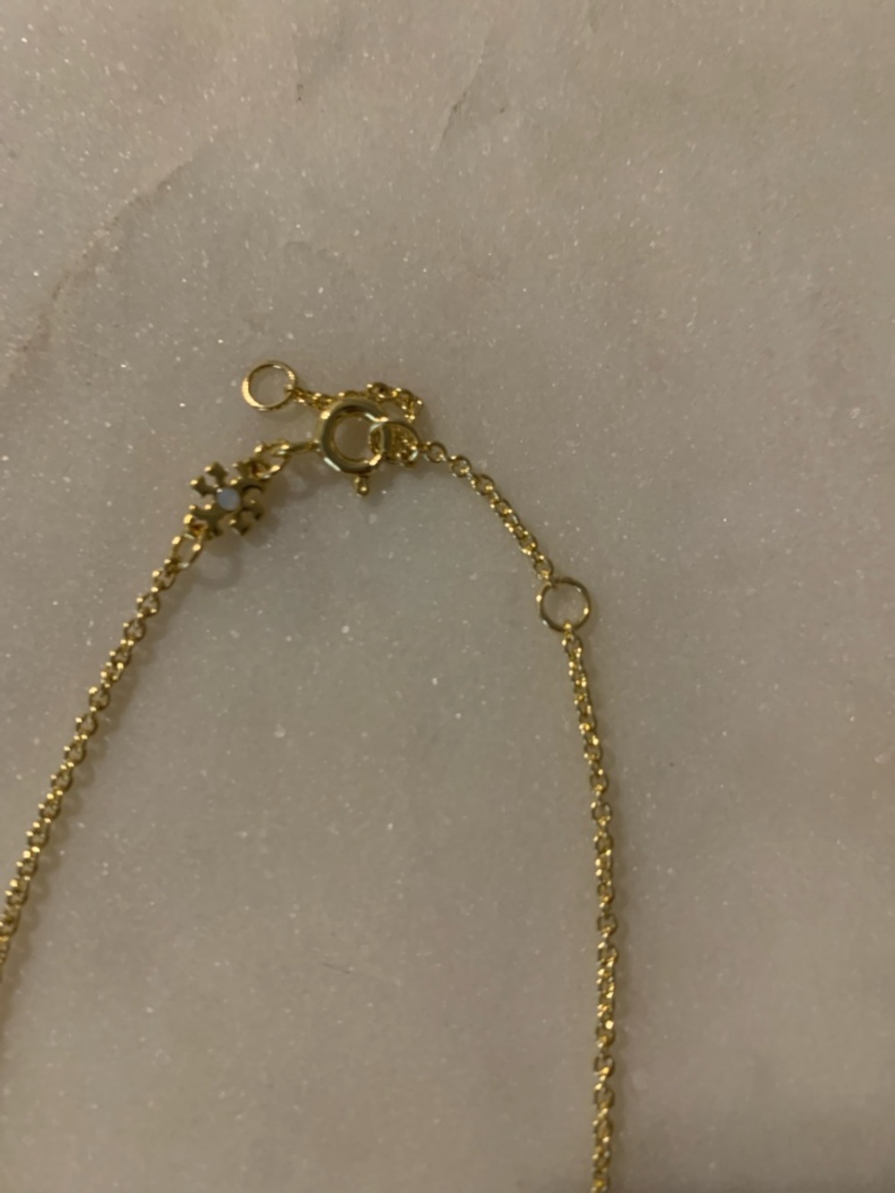 NWOT Tory Burch Gold Logo Pendant Necklace with Clear Stones - Picture 4 of 4